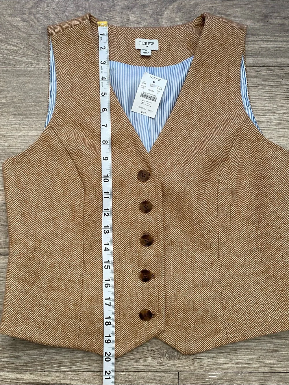 J. Crew Factory Brown Herringbone Button Vest